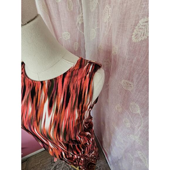 Calvin Klein Exquisite SUNSET Abstract Red Orange Black Maxi Dress Small 2 4 6 - Picture 5 of 5